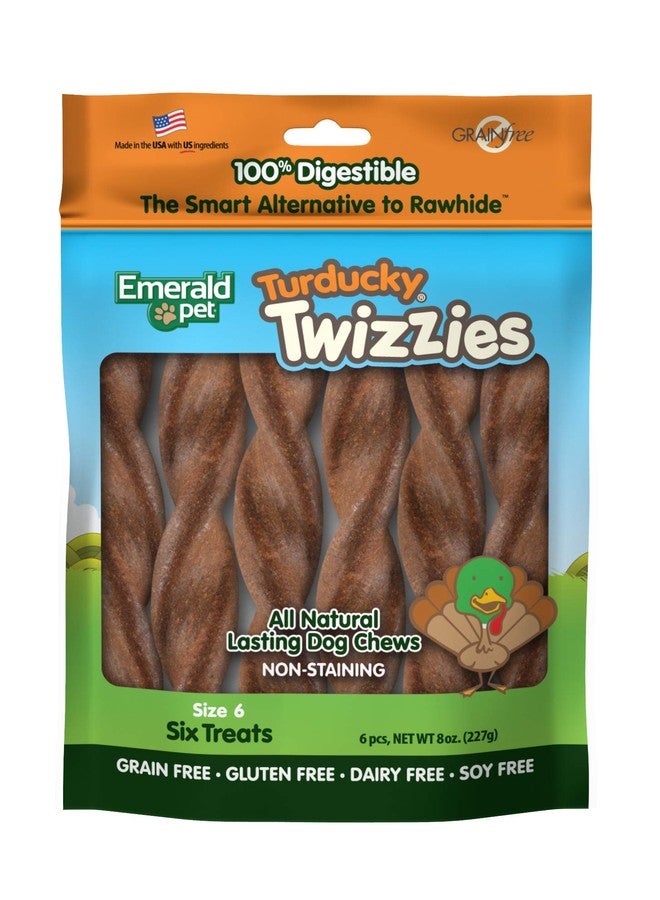 Emerald Pet Twizzies Rawhide Free 100% Digestible Natural Dog Lasting Chew Treats, Made in USA Size 6, Turducky Turkey Duck Multipack - Image 1